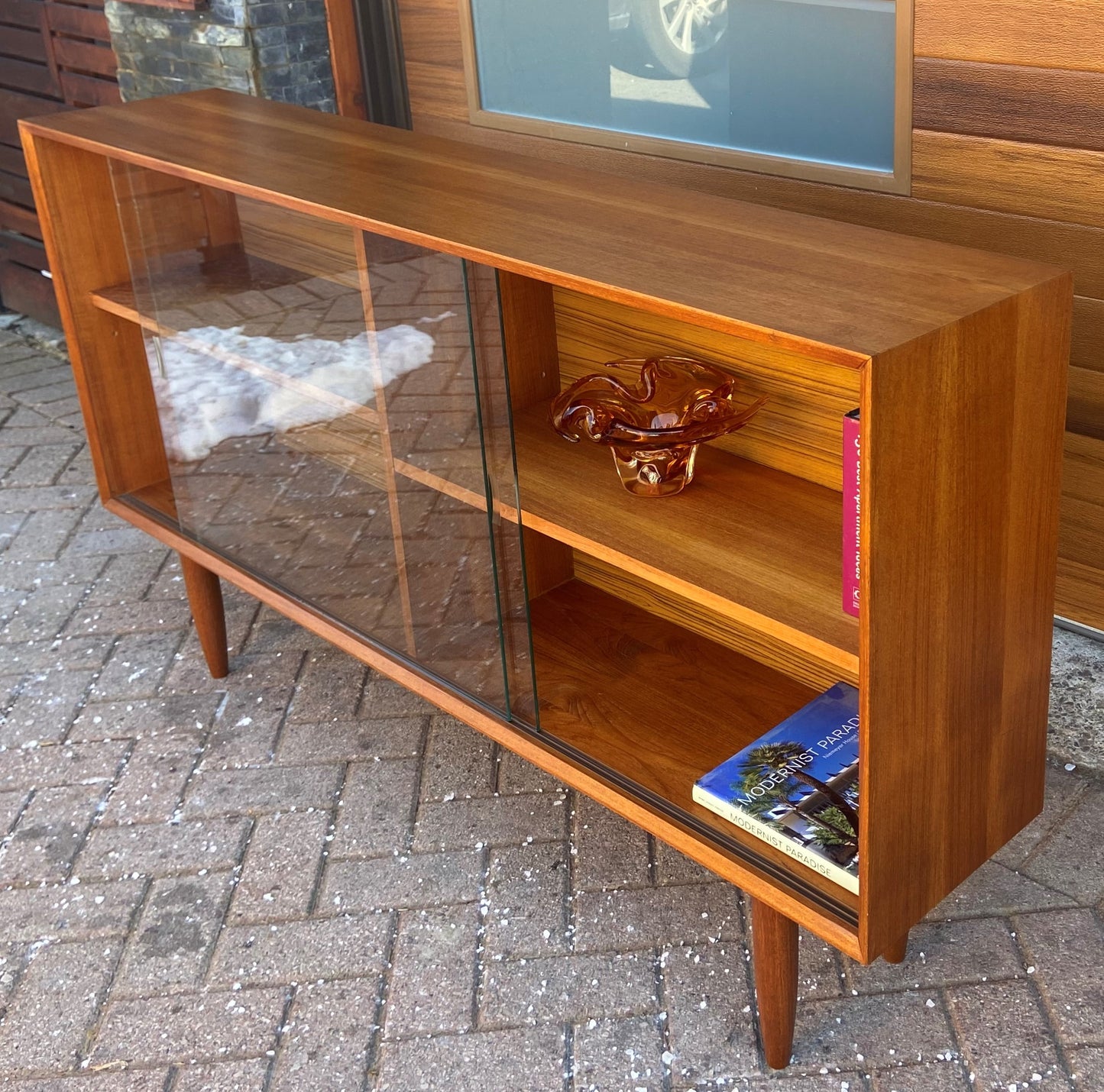 REFINISHED Mid Century Modern Teak Bookcase Display 5 ft