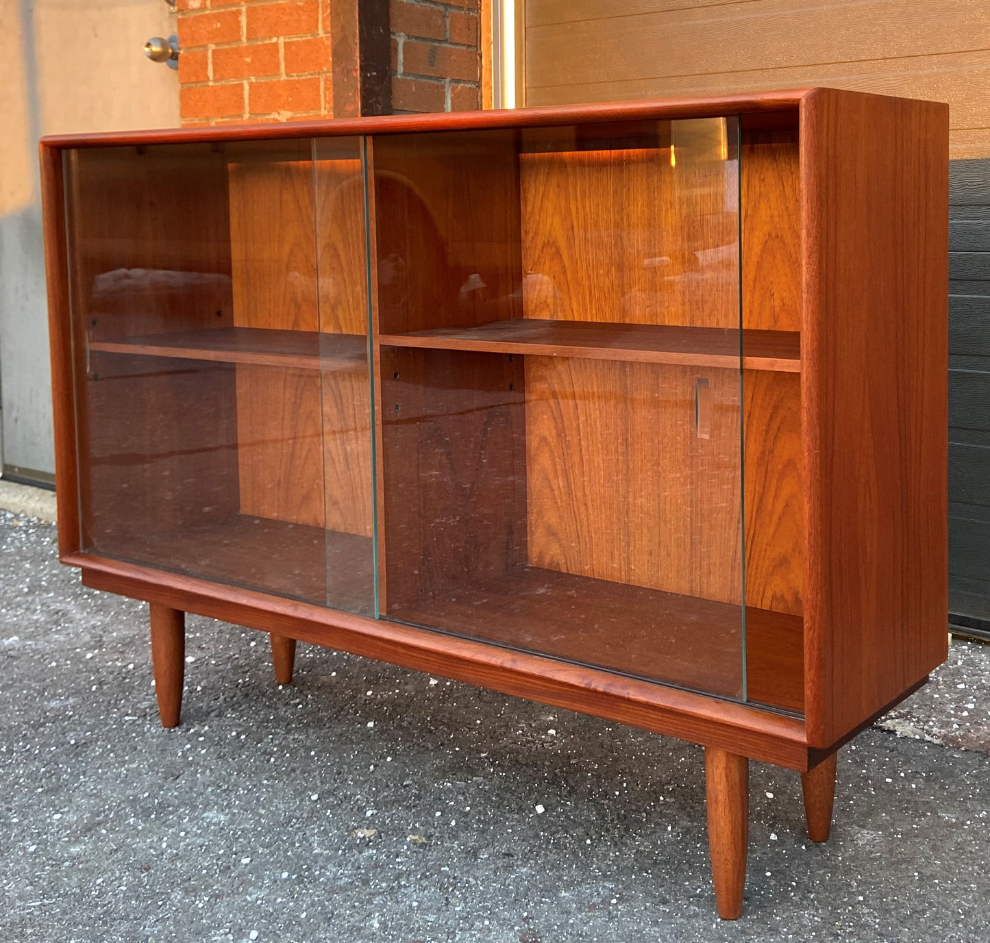 REFINISHED Danish Mid Century Modern Teak Bookcase Console, Perfect