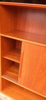 RESTORED MCM teak bookcase display w sliding doors 90