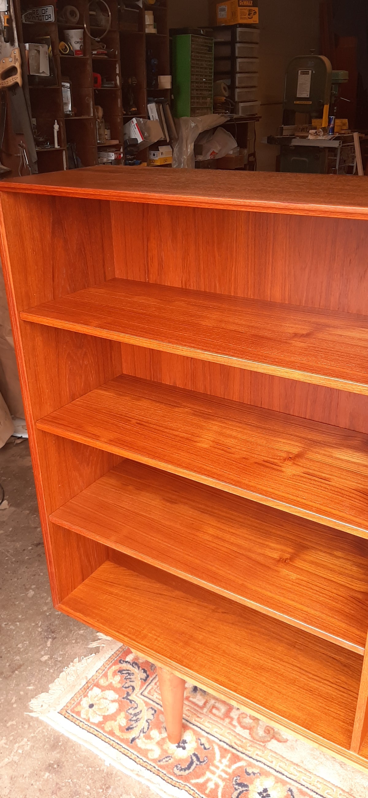 RESTORED MCM teak bookcase display w sliding doors 90