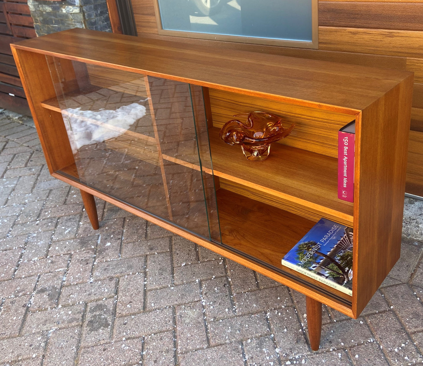 REFINISHED Mid Century Modern Teak Bookcase Display 5 ft