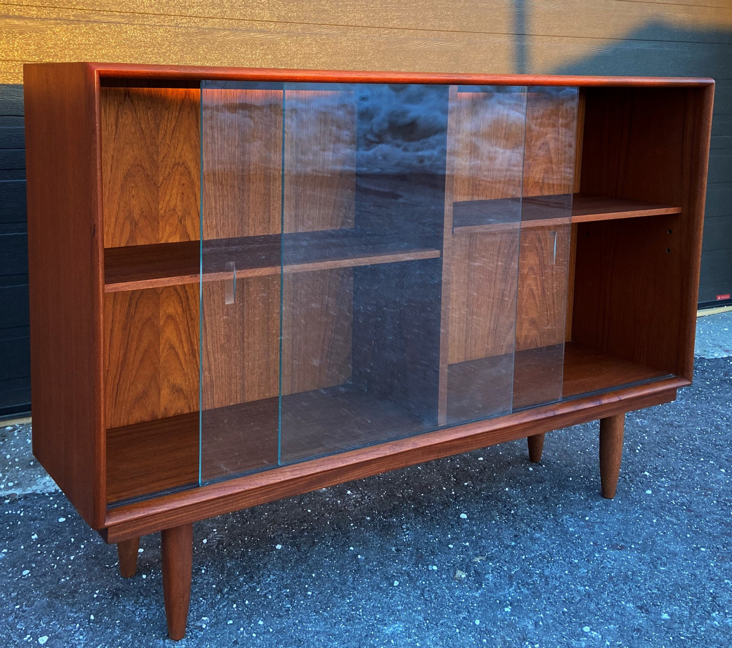 REFINISHED Danish Mid Century Modern Teak Bookcase Console, Perfect