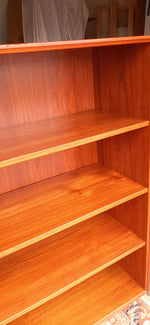 RESTORED MCM teak bookcase display w sliding doors 90