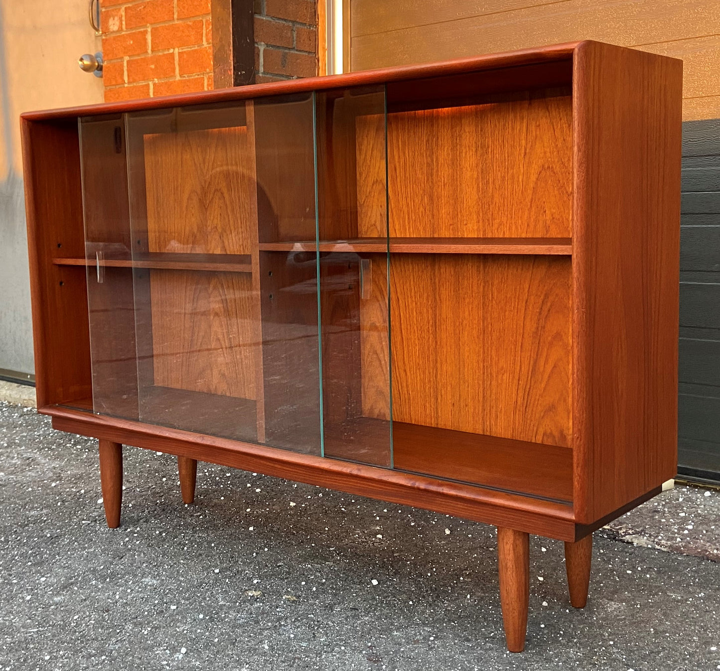 REFINISHED Danish Mid Century Modern Teak Bookcase Console, Perfect