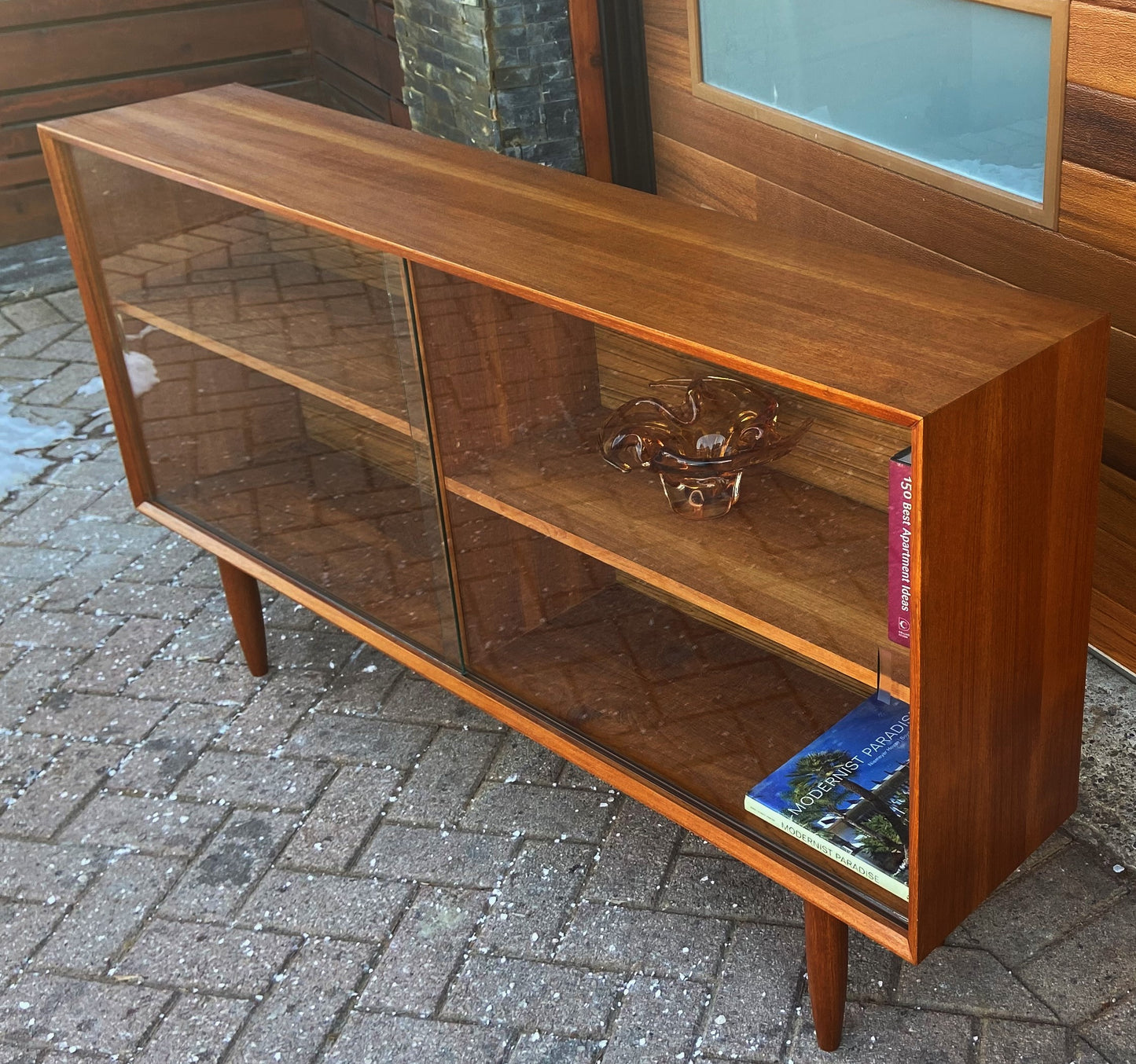 REFINISHED Mid Century Modern Teak Bookcase Display 5 ft