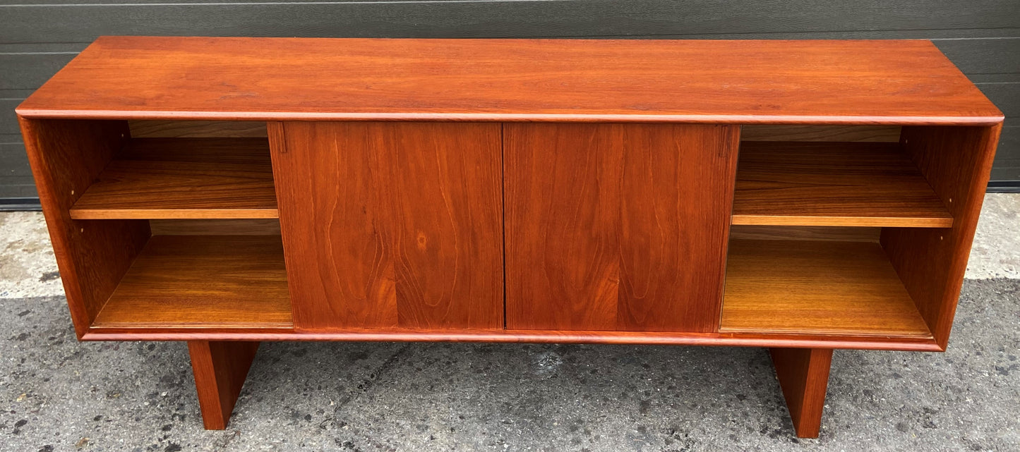 REFINISHED Mid Century Modern Teak Bookcase Display Media Console, 59.5" Perfect