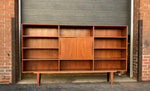 RESTORED MCM teak bookcase display w sliding doors 90
