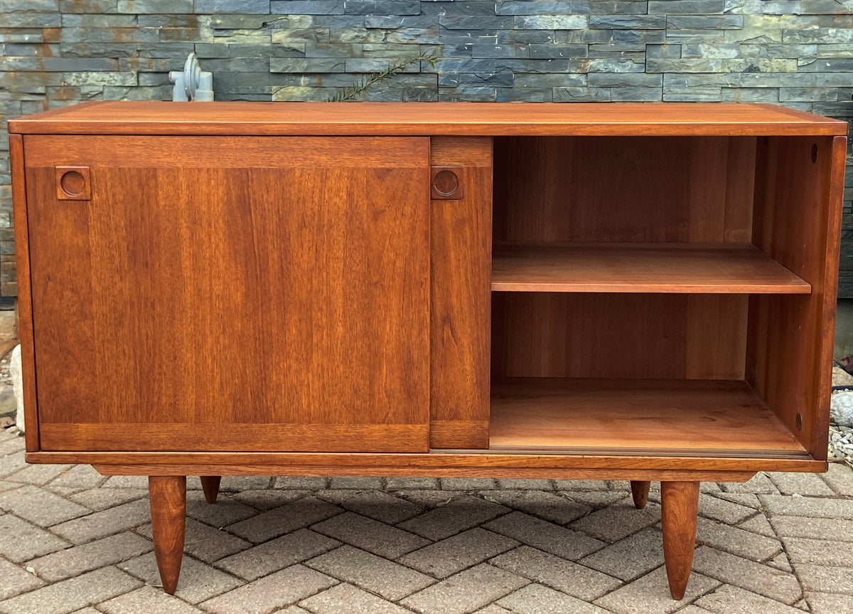 REFINISHED Swedish MCM Teak Sideboard with Finished Back, Compact 47