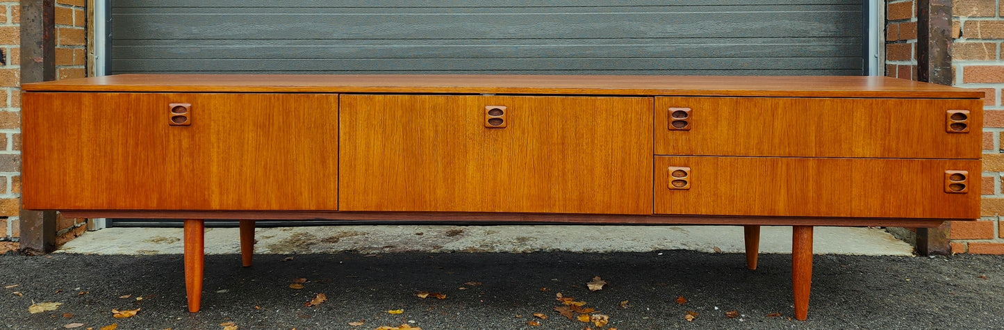 REFINISHED Danish Mid Century Modern Teak Console 94" wide & low