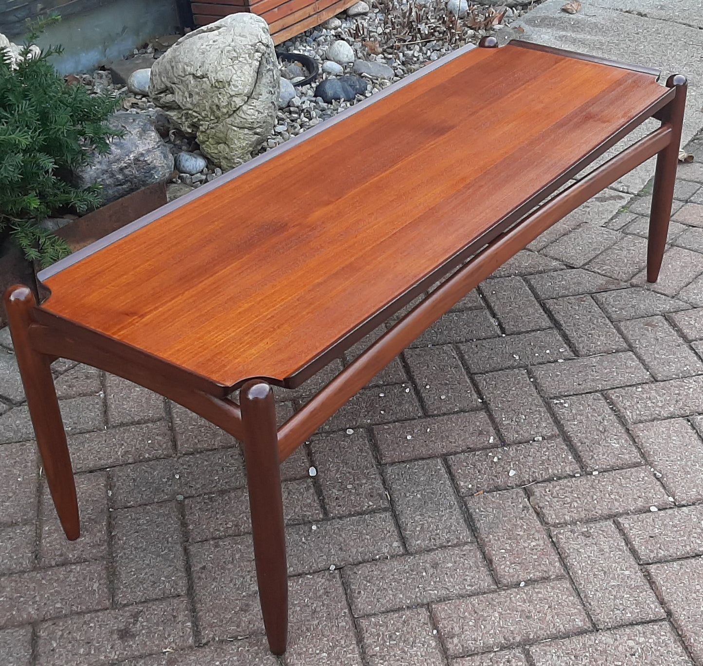 REFINISHED MCM Teak Coffee Table 49", H. Wegner style, PERFECT