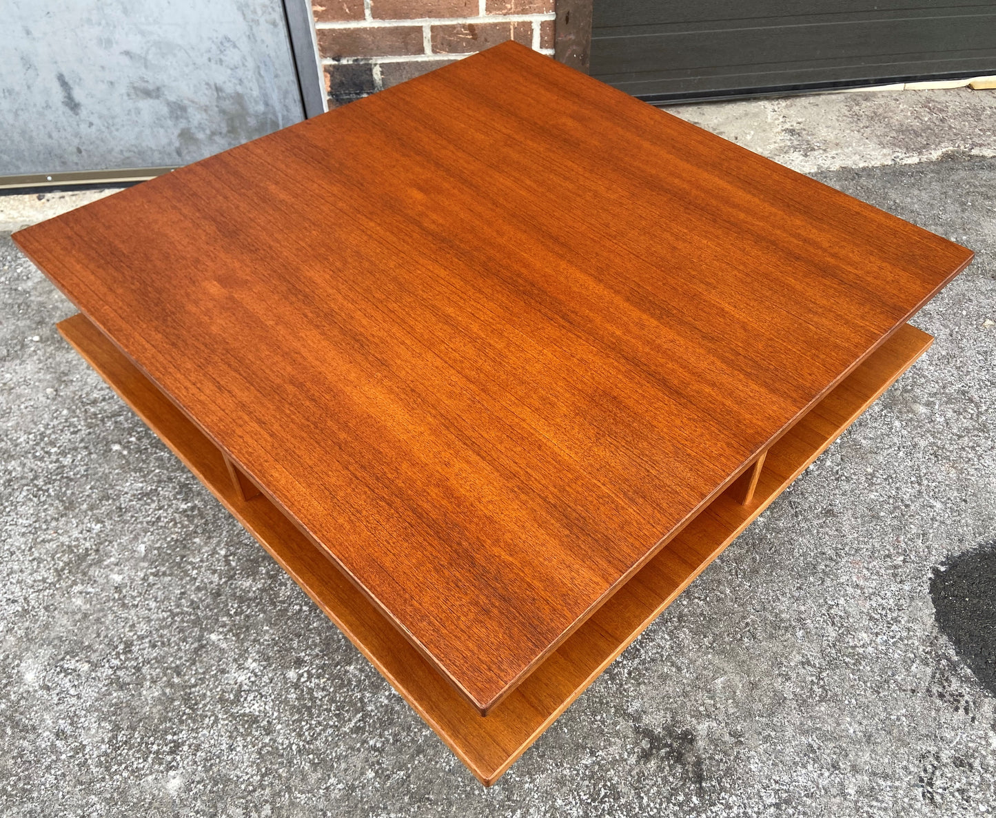 REFINISHED Mid Century Modern Teak Coffee Table Square 2 Tier, Perfect