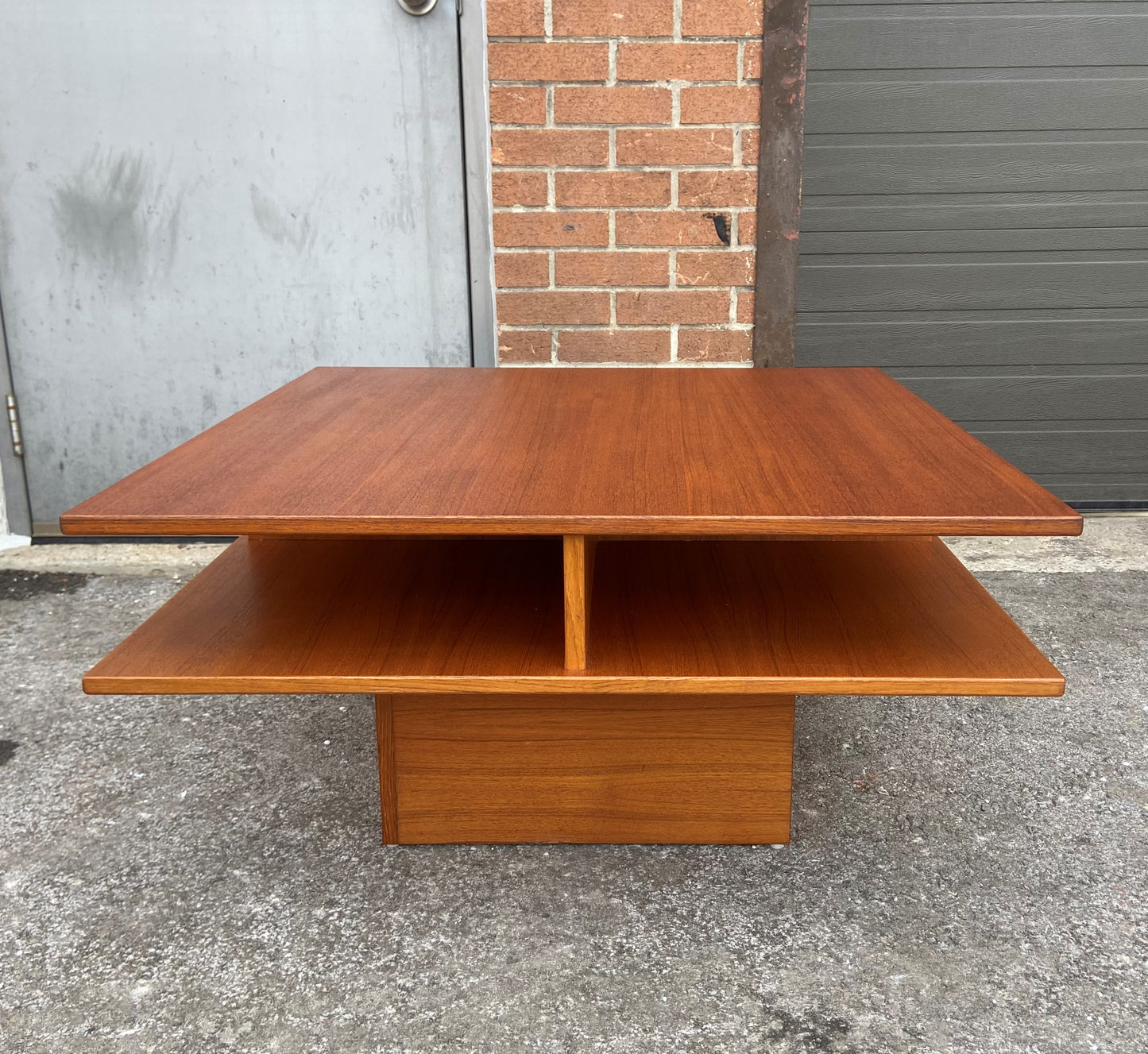 REFINISHED Mid Century Modern Teak Coffee Table Square 2 Tier, Perfect