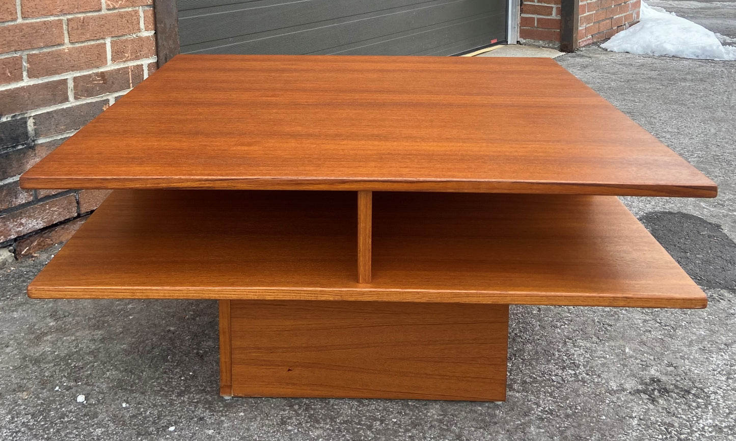 REFINISHED Mid Century Modern Teak Coffee Table Square 2 Tier, Perfect