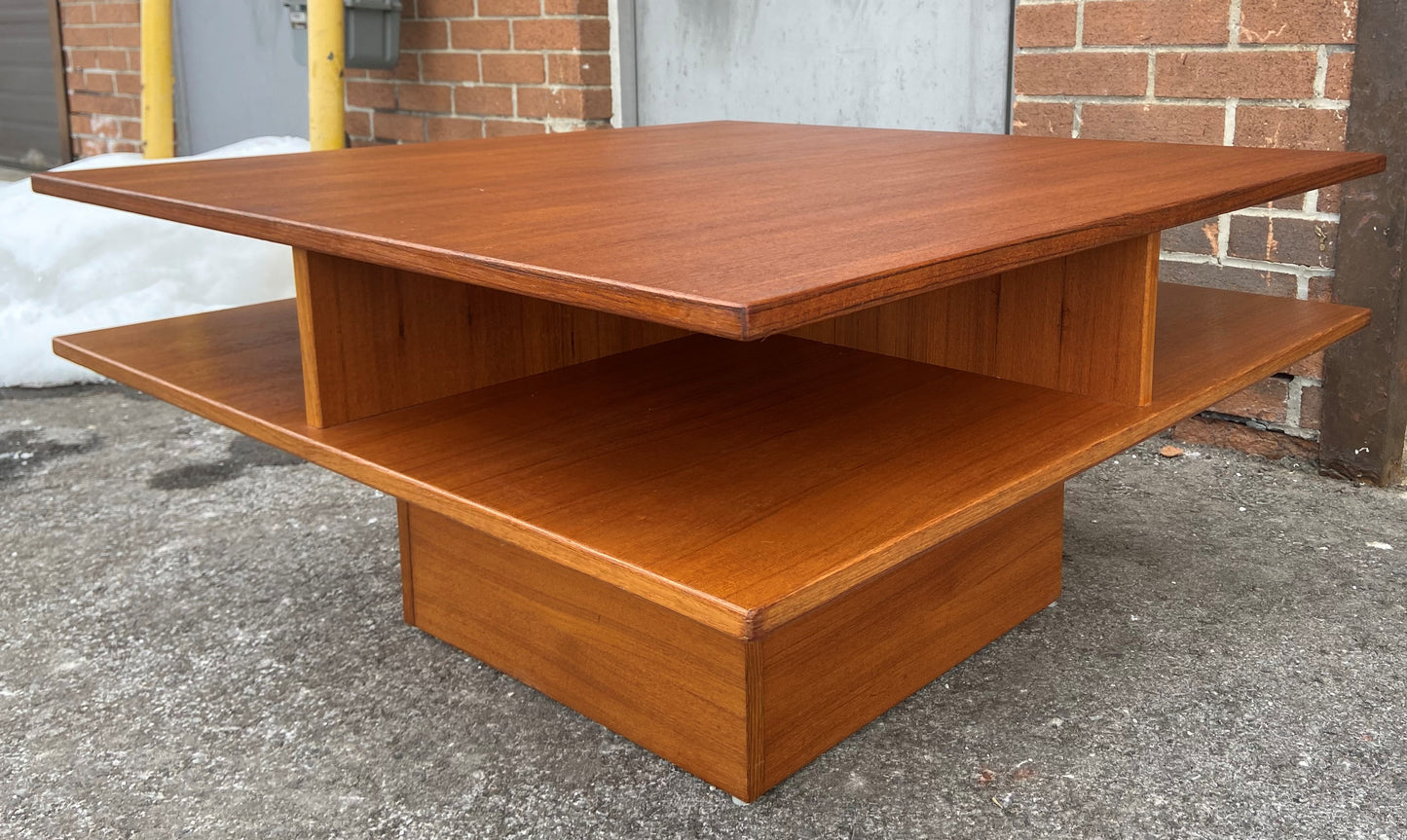 REFINISHED Mid Century Modern Teak Coffee Table Square 2 Tier, Perfect