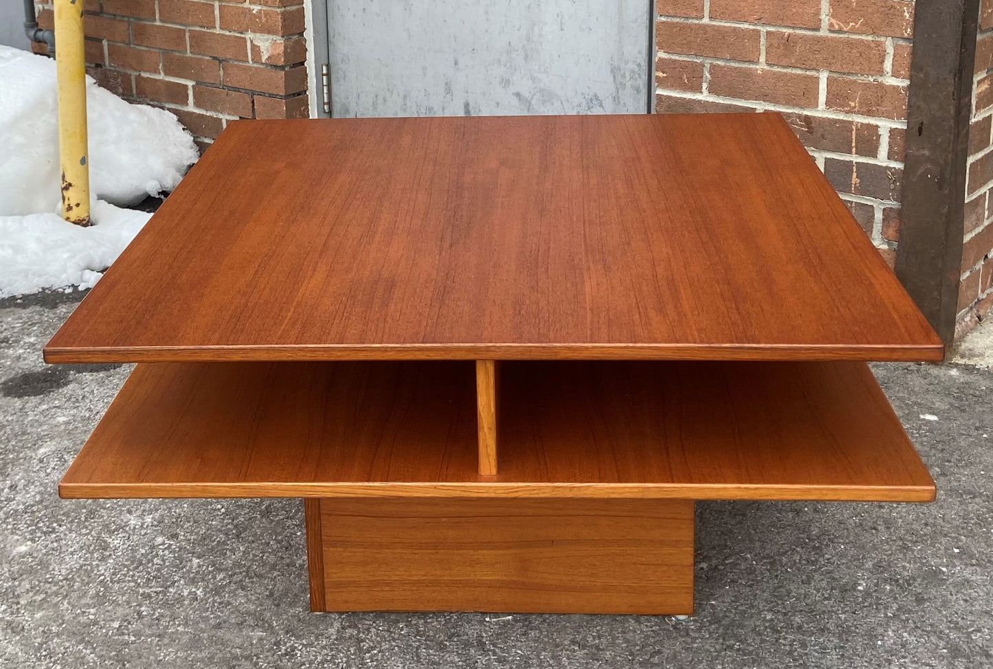 REFINISHED Mid Century Modern Teak Coffee Table Square 2 Tier, Perfect