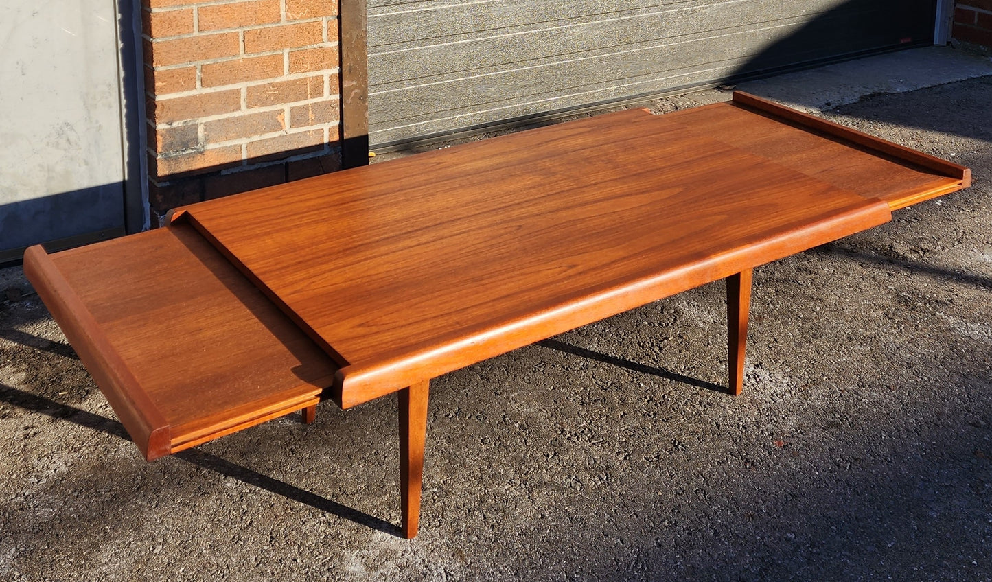 REFINISHED Danish Mid Century Modern Teak Coffee Table w Extensions