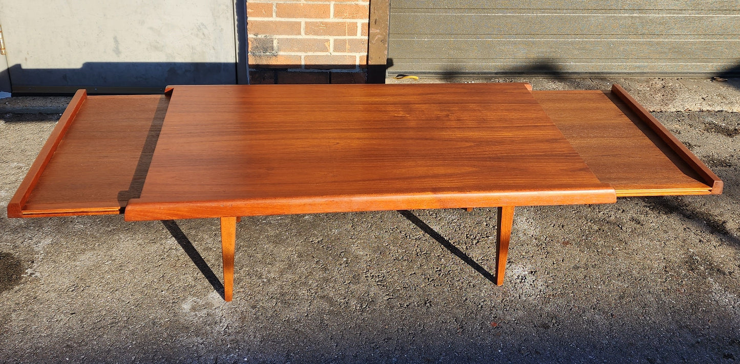 REFINISHED Danish Mid Century Modern Teak Coffee Table w Extensions