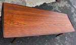 REFINISHED Mid Century Modern Sufboard Teak Coffee Table w Shelf 60