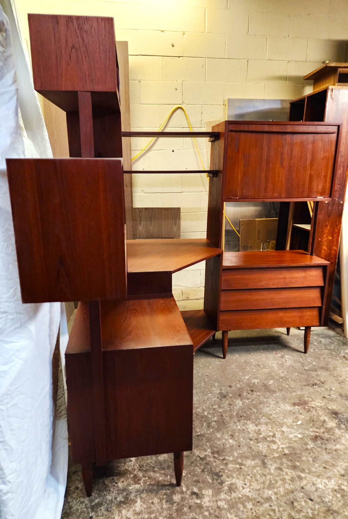 REFINISHED Mid Century Modern Teak Corner Multi-Cabinet Storage & Display System