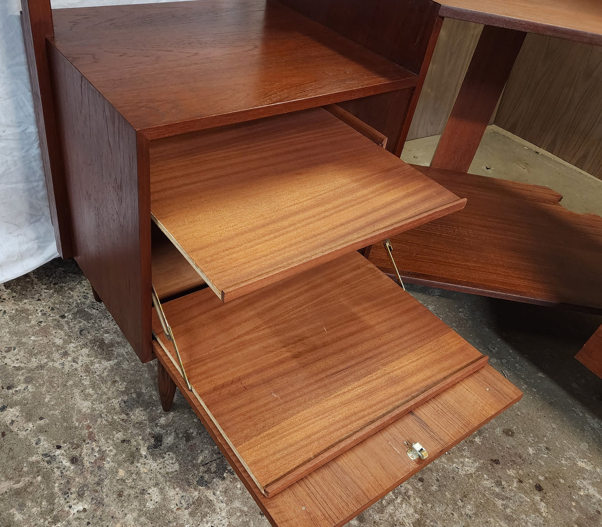 REFINISHED Mid Century Modern Teak Corner Multi-Cabinet Storage & Display System
