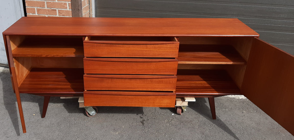 REFINISHED Danish MCM Teak sideboard Credenza TV Console 6 ft, narrow, PERFECT