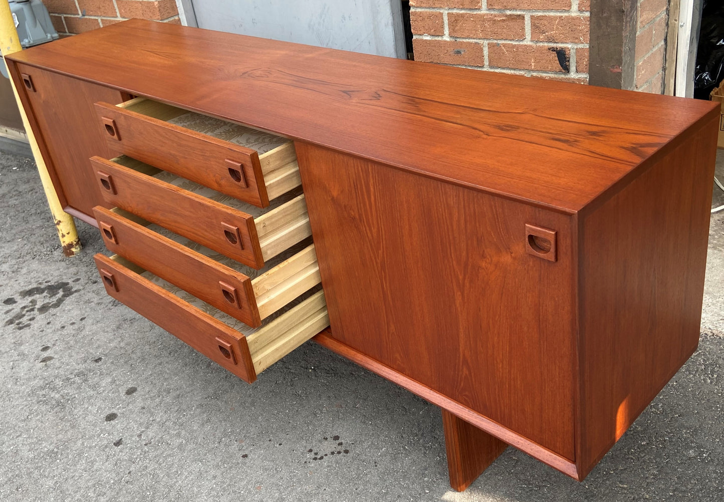 REFINISHED Mid Century Modern Teak Sideboard Credenza 6ft narrow, perfect