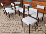 8 REUPHOLSTERED Mid-Century Modern Teak Dining Chairs (light grey Knoll fabric) 10