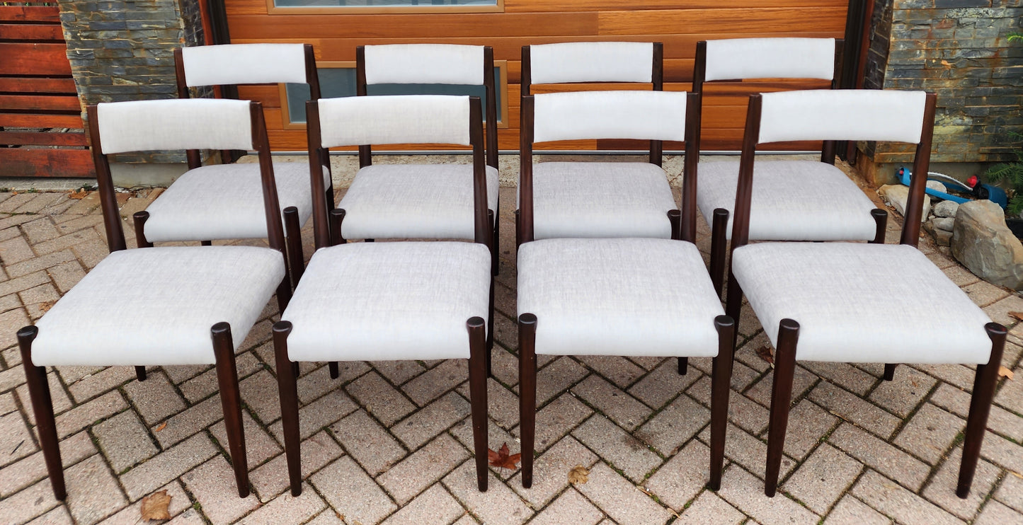 8 REUPHOLSTERED Mid-Century Modern Teak Dining Chairs (light grey Knoll fabric)