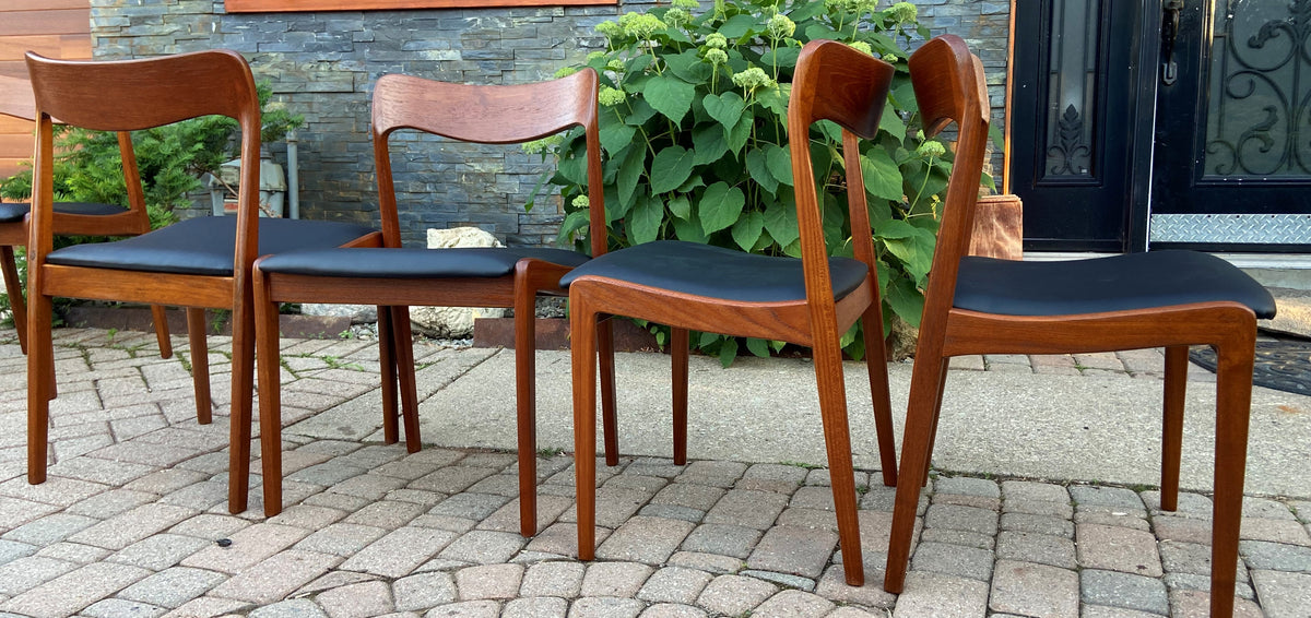 4 REFINISHED REUPHOLSTERED Danish Mid Century Modern Teak Chairs, Moller style