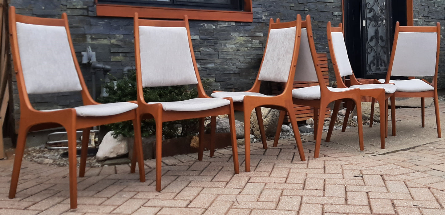 Set of 6 MCM Teak Chairs, RESTORED REUPHOLSTERED in KNOLL stain resistant fabric