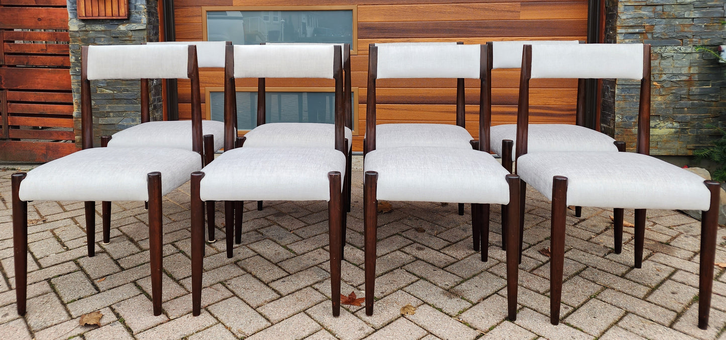 8 REUPHOLSTERED Mid-Century Modern Teak Dining Chairs (light grey Knoll fabric)