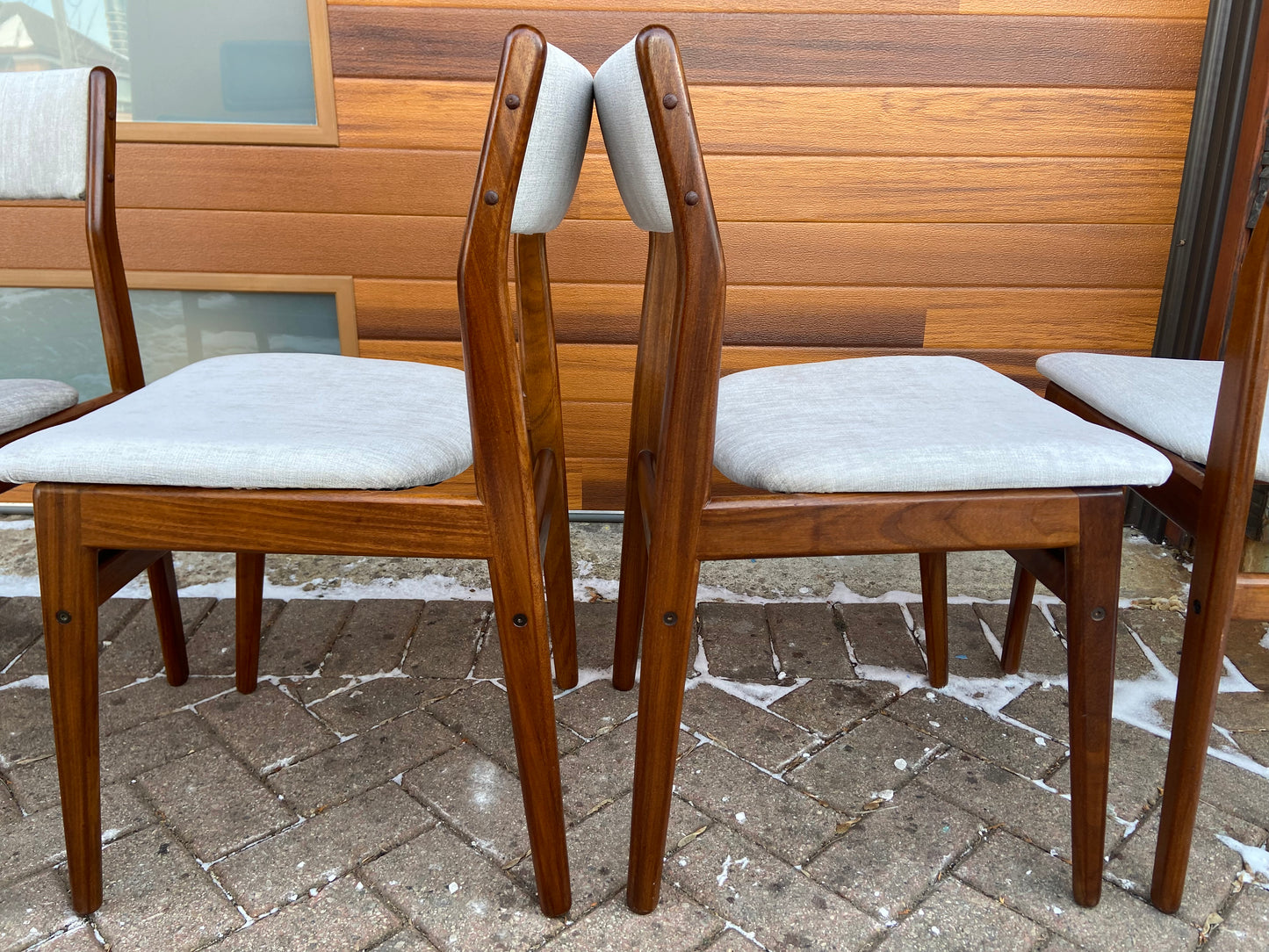 4 RESTORED REUPHOLSTERED in Knoll fabric Danish Mid Century Modern Teak Chairs