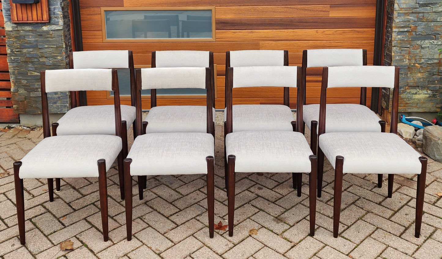 8 REUPHOLSTERED Mid-Century Modern Teak Dining Chairs (light grey Knoll fabric)