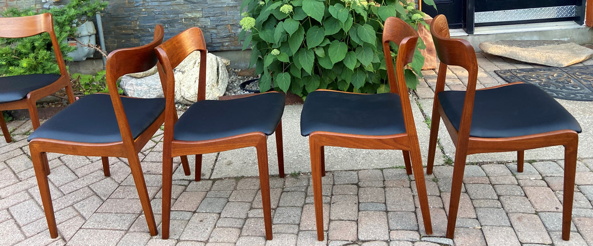 4 REFINISHED REUPHOLSTERED Danish Mid Century Modern Teak Chairs, Moller style