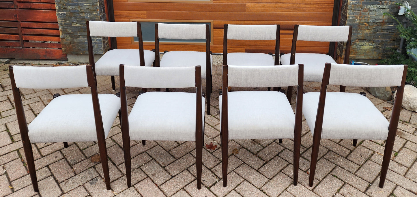 8 REUPHOLSTERED Mid-Century Modern Teak Dining Chairs (light grey Knoll fabric)