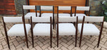8 REUPHOLSTERED Mid-Century Modern Teak Dining Chairs (light grey Knoll fabric) 12