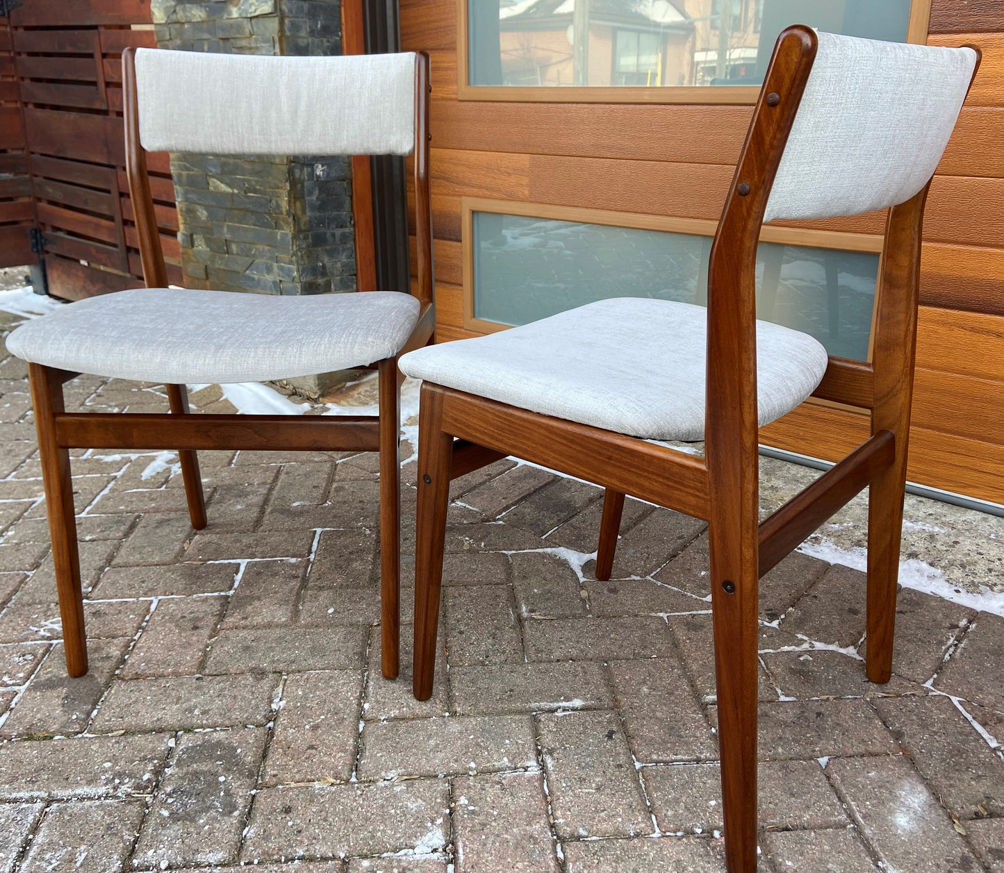 4 RESTORED REUPHOLSTERED in Knoll fabric Danish Mid Century Modern Teak Chairs