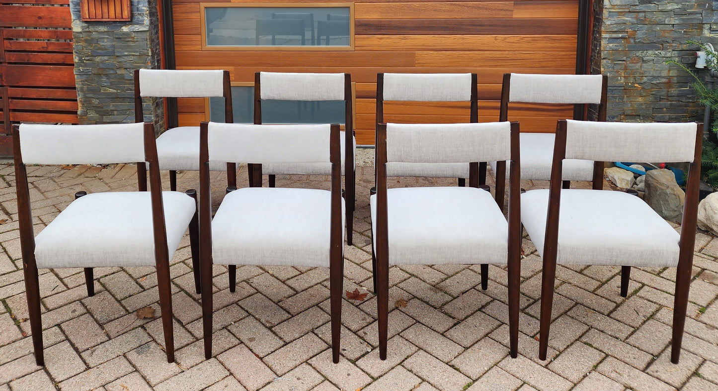 8 REUPHOLSTERED Mid-Century Modern Teak Dining Chairs (light grey Knoll fabric)