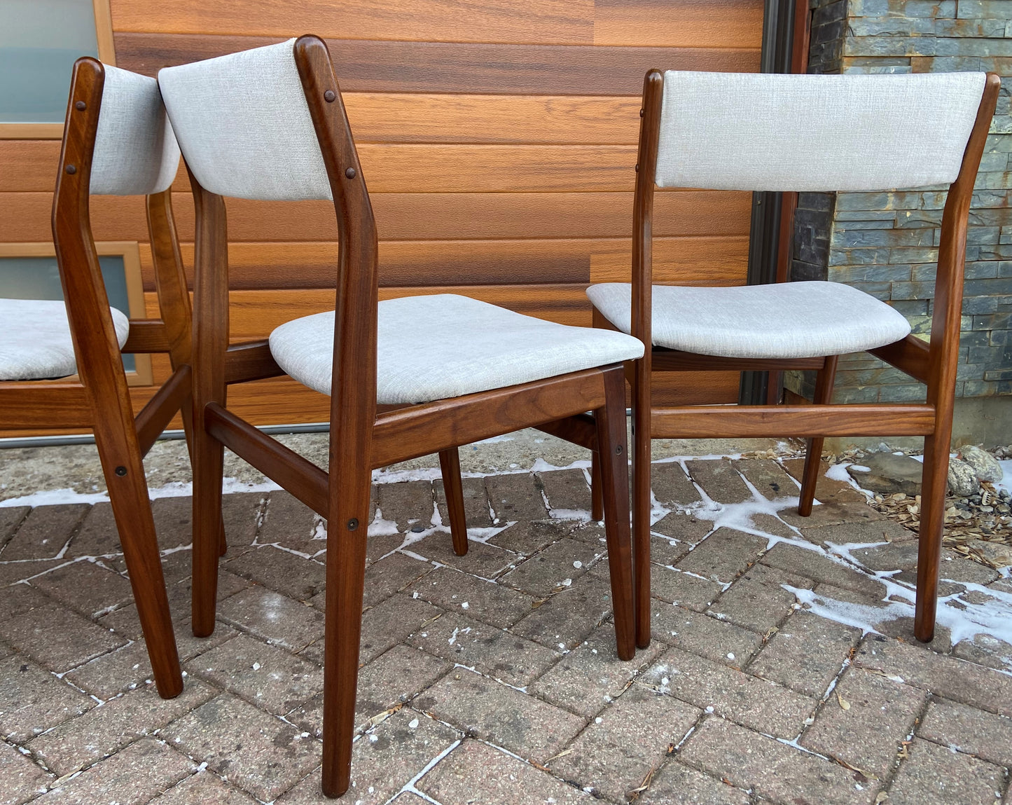 4 RESTORED REUPHOLSTERED in Knoll fabric Danish Mid Century Modern Teak Chairs