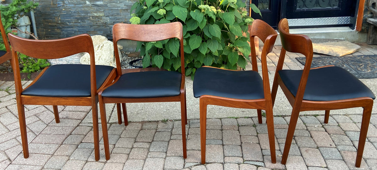 4 REFINISHED REUPHOLSTERED Danish Mid Century Modern Teak Chairs, Moller style