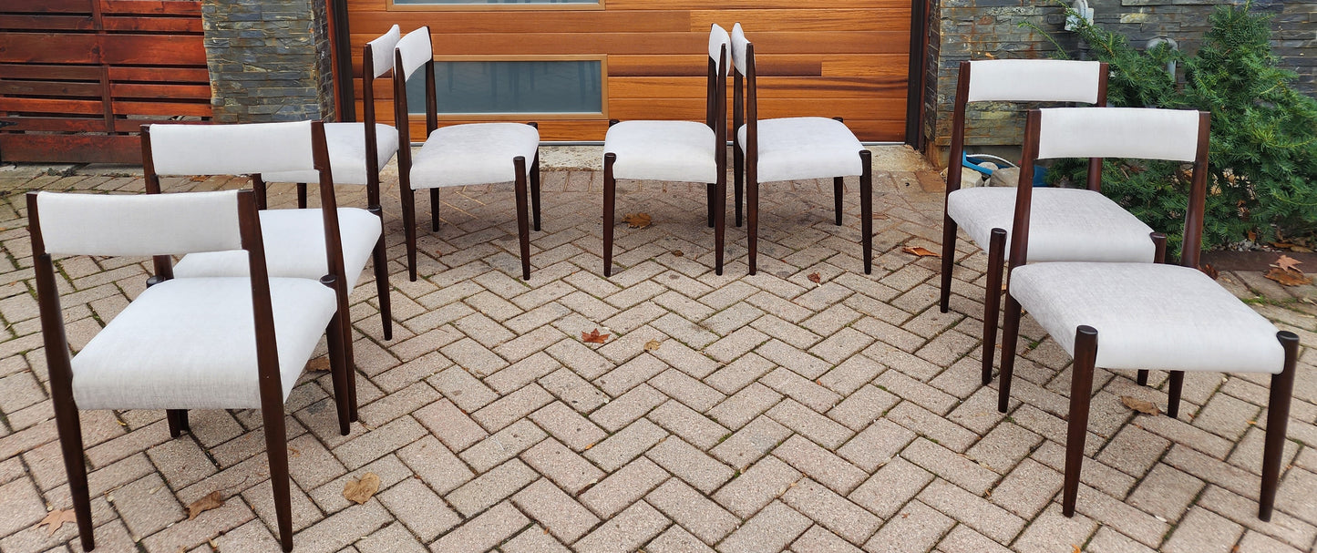 8 REUPHOLSTERED Mid-Century Modern Teak Dining Chairs (light grey Knoll fabric)