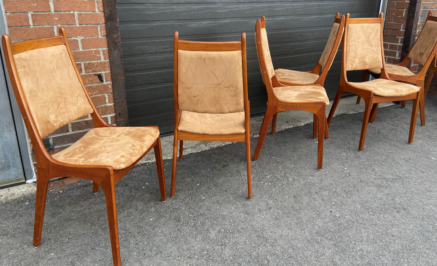 6 RESTORED Mid Century Modern Teak Chairs High Back