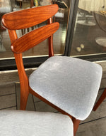 4 REFINISHED Danish MCM teak chairs, REUPHOLSTERED in wool mohair, PERFECT 8