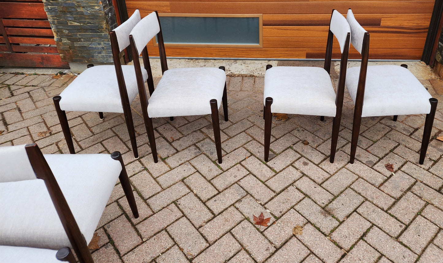 8 REUPHOLSTERED Mid-Century Modern Teak Dining Chairs (light grey Knoll fabric)