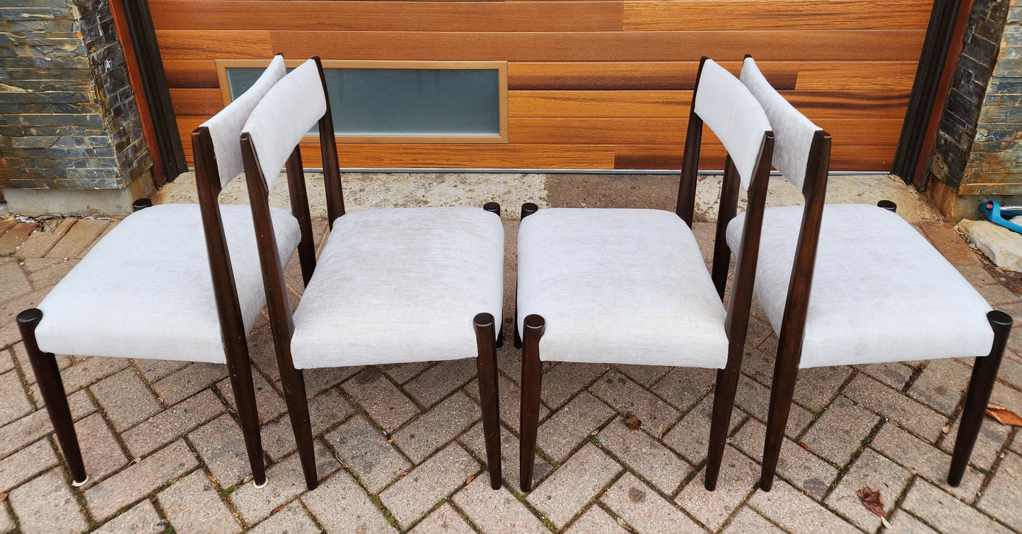 8 REUPHOLSTERED Mid-Century Modern Teak Dining Chairs (light grey Knoll fabric)