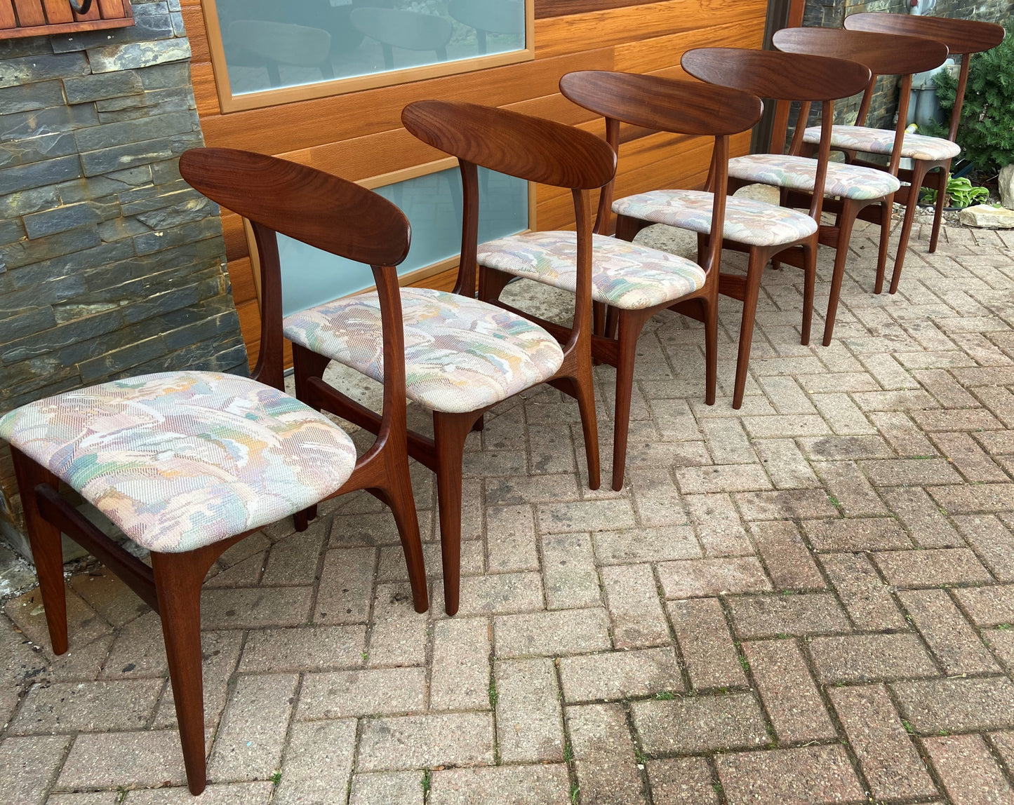 6 RESTORED Mid Century Modern Teak Chairs by Huber, PERFECT