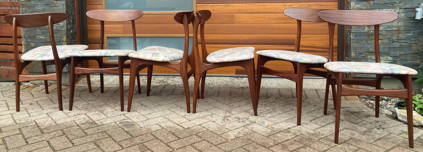 6 RESTORED Mid Century Modern Teak Chairs by Huber, PERFECT