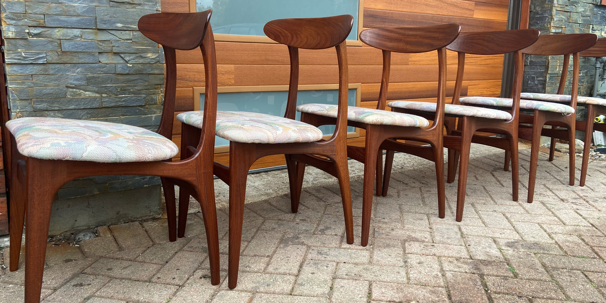 6 RESTORED Mid Century Modern Teak Chairs by Huber, PERFECT