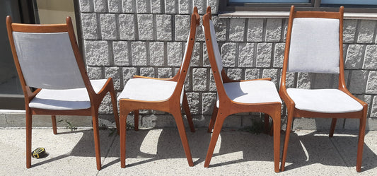 4 RESTORED Mid Century Modern Teak Chairs High Back