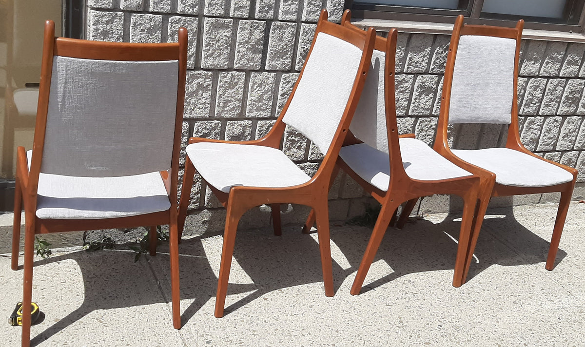 4 RESTORED Mid Century Modern Teak Chairs High Back